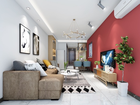  北欧客厅 餐厅 画 沙发 吊灯 摆件3d模型 