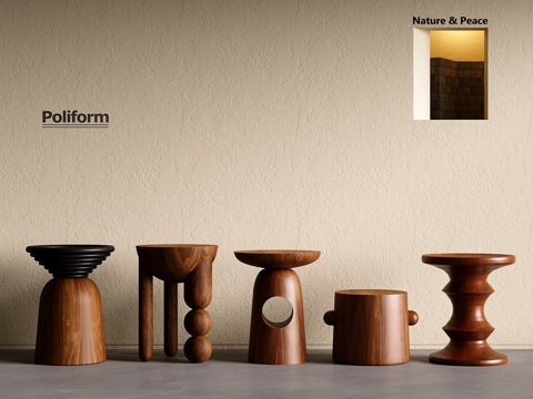 中古边几 侘寂角几 木边几 圆边几su模型