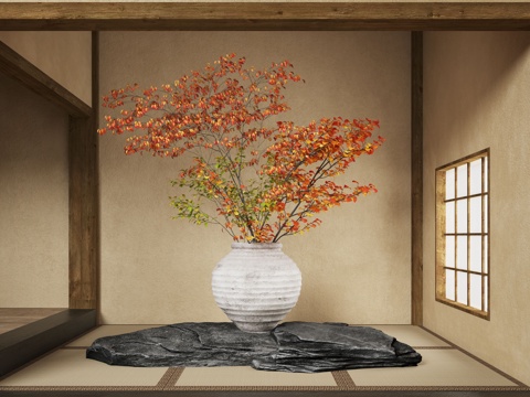 侘寂风花艺装置 大型花艺su模型