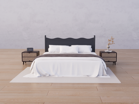 中古双人床su模型