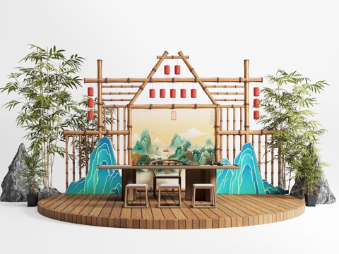 新中式集市美陈 猜灯谜 集市美陈打卡su模型