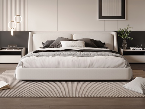  现代双人床 布艺双人床 主卧床 次卧床 老人床 简约双人床3d模型 