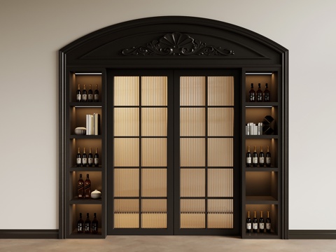 法式复古推拉门 酒柜推拉门su模型