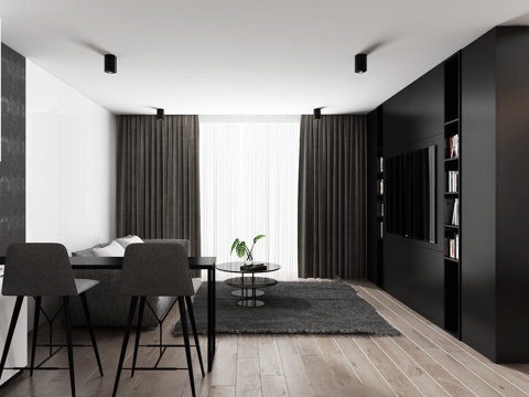  现代客厅沙发餐厅橱柜电视墙书柜3d模型 