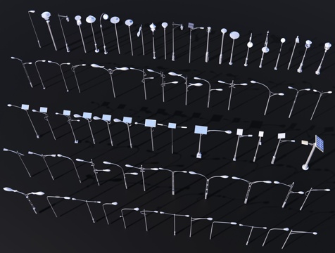 现代路灯 高杆灯 太阳能路灯 市政照明灯 公路景观灯 街灯su模型