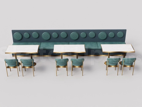 ​​现代轻奢餐厅卡座沙发 轻奢绿绒餐厅套组 圆形装饰背沙发su模型