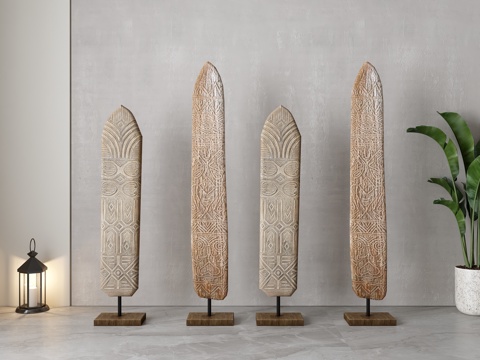 侘寂风隔断屏风su模型