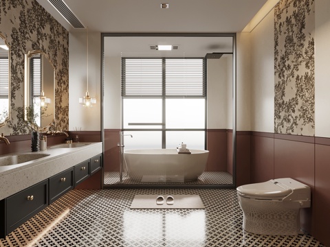  法式复古卫生间3d模型 