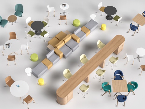 现代茶水间桌椅 公司休息区桌椅 吧台桌椅 休闲桌椅su模型