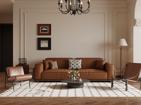 法式复古风客厅 沙发茶几组合su模型