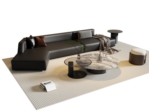 现代意式沙发茶几组合su模型