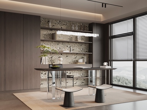 现代意式书房 书桌椅su模型