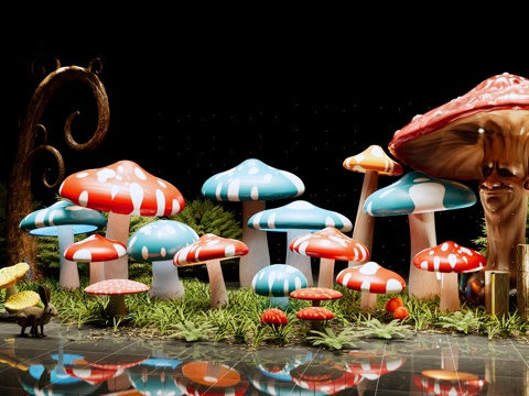 现代 美陈 森林艺术美陈 户外艺术装置 蘑菇雕塑 爱丽丝梦游su模型