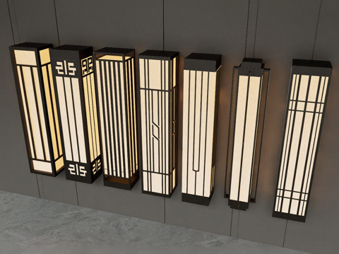 新中式线性灯具 壁灯 静帧光叙事 庭院灯su模型