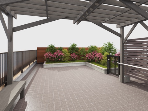  屋顶花园 屋顶廊亭 屋顶亭子 屋顶广场 花坛3d模型 