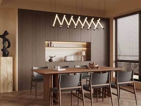 中古风餐桌椅 餐厅 酒柜su模型