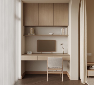 现代书桌椅 书柜su模型