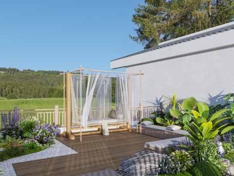  屋顶花园   露台花园   屋顶休闲区  屋顶绿植景观池3d模型 