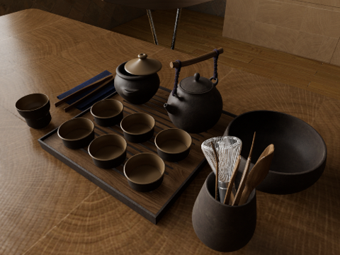 新中式茶具su模型