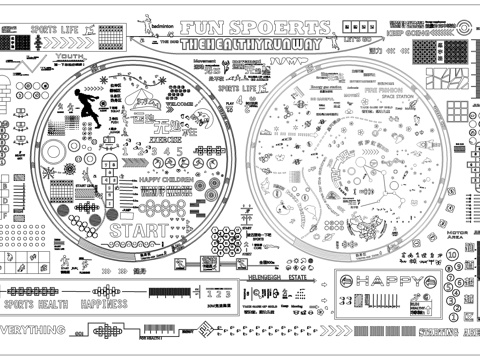 运动场地标识标志CAD图库cad施工图