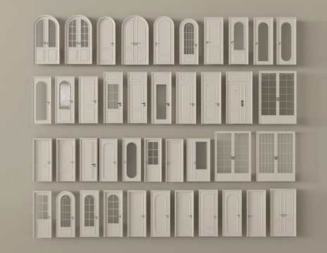 法式门组合 单开门 双开门  卧室门 厨卫门 阳台门 木门su模型