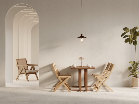 侘寂风休闲桌椅 餐桌椅su模型