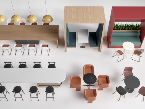 现代茶水间桌椅 公司休息区桌椅 吧台桌椅 休闲桌椅su模型