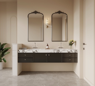 法式复古风浴室柜 洗手台su模型