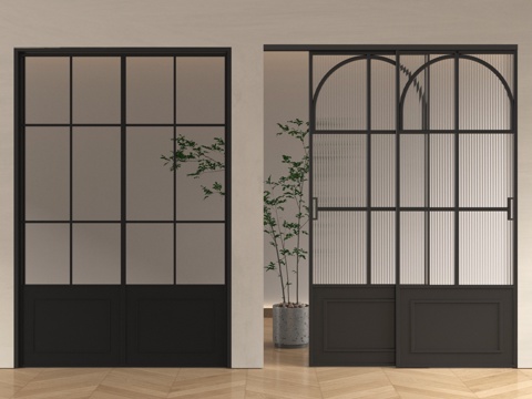 法式门组合 推拉门 玻璃门 厨卫门 阳台门 无轨推拉门su模型