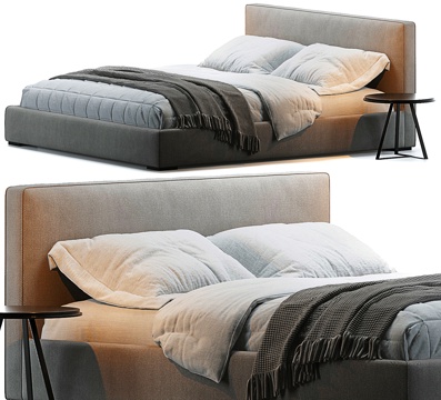  现代双人床 双人床 布艺床3d模型 
