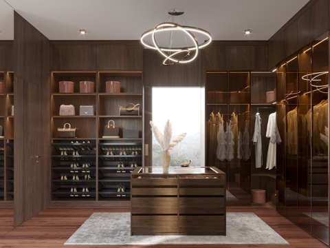  中岛台衣帽间 主卧衣帽间 别墅衣帽间 步入式衣帽间 衣服包包3d模型 