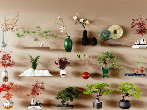  宋式绿植盆栽3d模型 