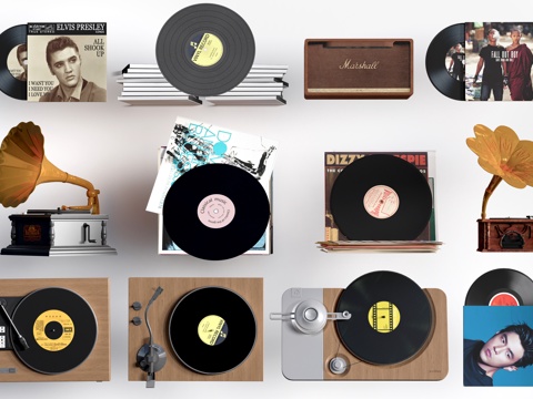 现代复古唱片机 黑胶唱片机 唱片su模型