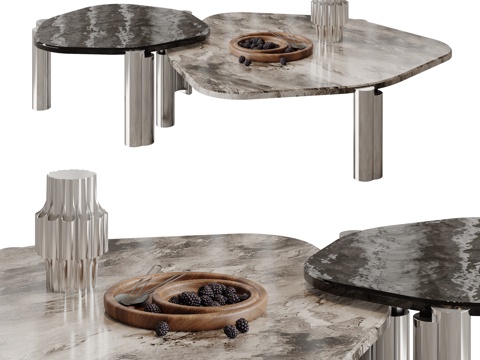 现代大理石茶几组合su模型