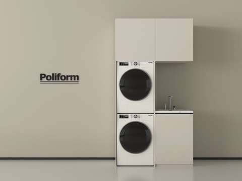 现代洗衣机柜  洗衣机烘干机 阳台洗衣机柜 洗衣台盆su模型