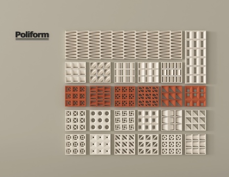 现代隔断 水泥砖隔断 红砖空心砖 镂空水泥砖su模型