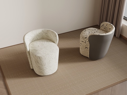 现代中古风单人沙发 休闲沙发su模型