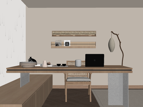 现代书桌椅 书柜su模型