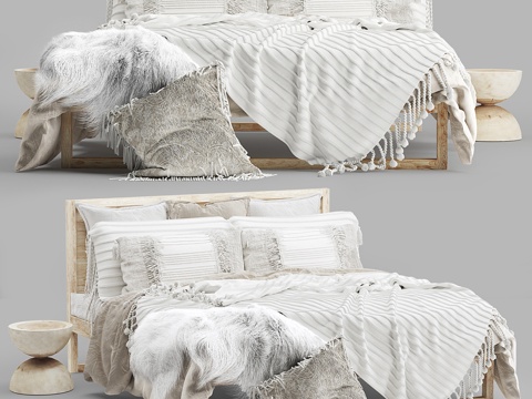  现代双人床 双人床 布艺床3d模型 