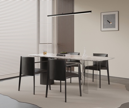 现代餐桌椅 吊灯su模型