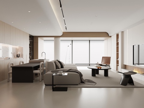  现代客餐厅 沙发茶几组合 电视背景墙 餐桌椅3d模型 