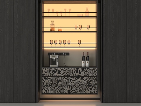 意式酒柜 红酒柜 酒水架 酒杯su模型
