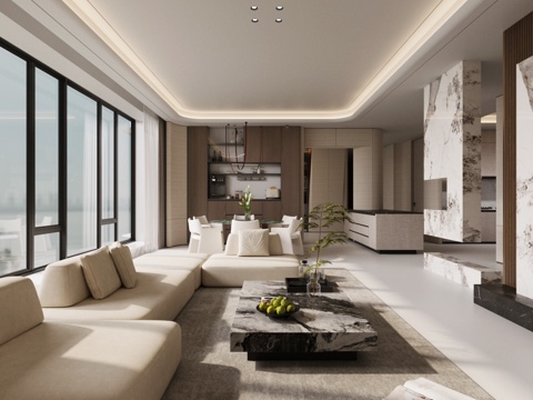  现代意式客餐厅 轻奢意式客餐厅 高级灰客餐厅 海派风客餐厅3d模型 