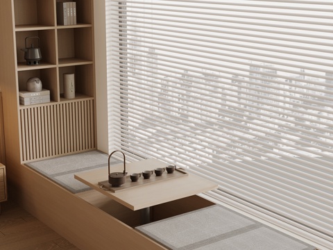 新中式飘窗 茶台su模型