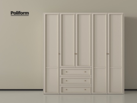 法式奶油衣柜 成品衣柜 木材 高柜su模型