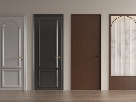 法式平开门组合 单开门 卧室门 厨卫门 木门 玻璃门su模型