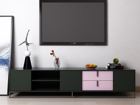  现代套色电视柜 电视地毯 饰品3d模型 