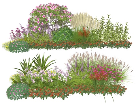 现代庭院花卉植物堆组合su模型