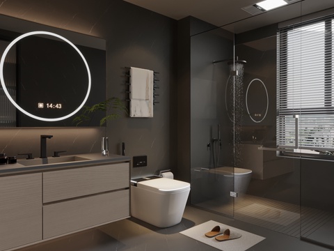 现代意式卫生间 浴室柜 淋浴间su模型