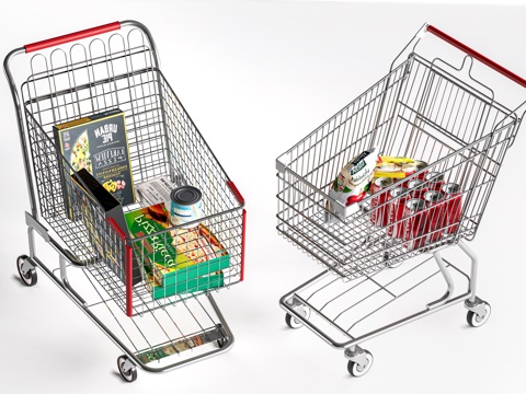 现代超市购物车 超市手推车su模型